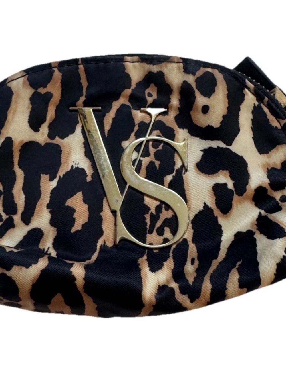 Victoria's Secret Makeup Case animal print Cosmetic Pouch zipper V.S. gold